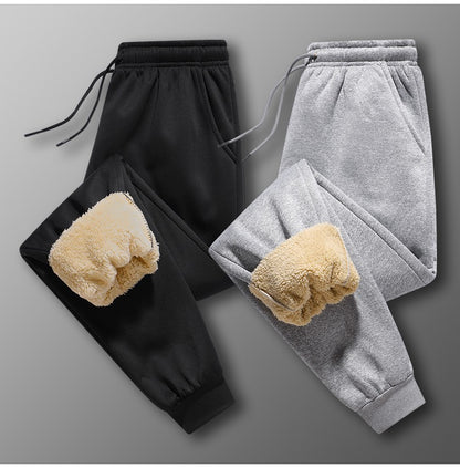 Calças masculinas para outono e inverno, forradas com lã para uso externo, calças casuais, calças de moletom esportivas quentes de lã de carneiro
