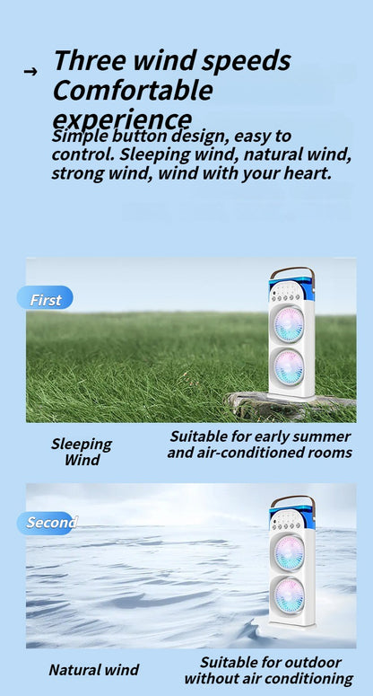 Multi-Function Mist Fan with Oscillating Air Conditioner, Aromatherapy, Colorful Lights & Timer for Home Office Use