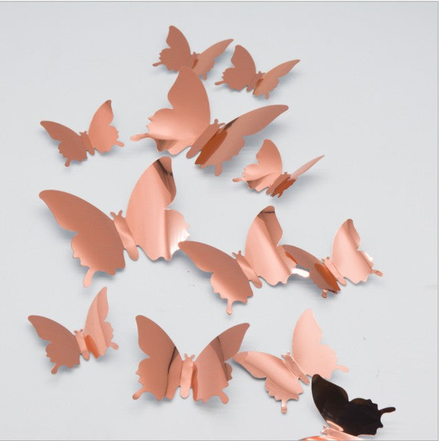 12pcs 3D Butterfly Mirror Wall Sticker Decal Removable DIY Art Party Wedding Decoration Kids Room Home Decor Crystal Sticker