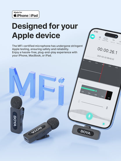 BOYA BY-V3 Microfone de Lapela Sem Fio com Cancelamento de Ruído Recarregável para iPhone Android Câmera Transmissão ao Vivo Vlogging