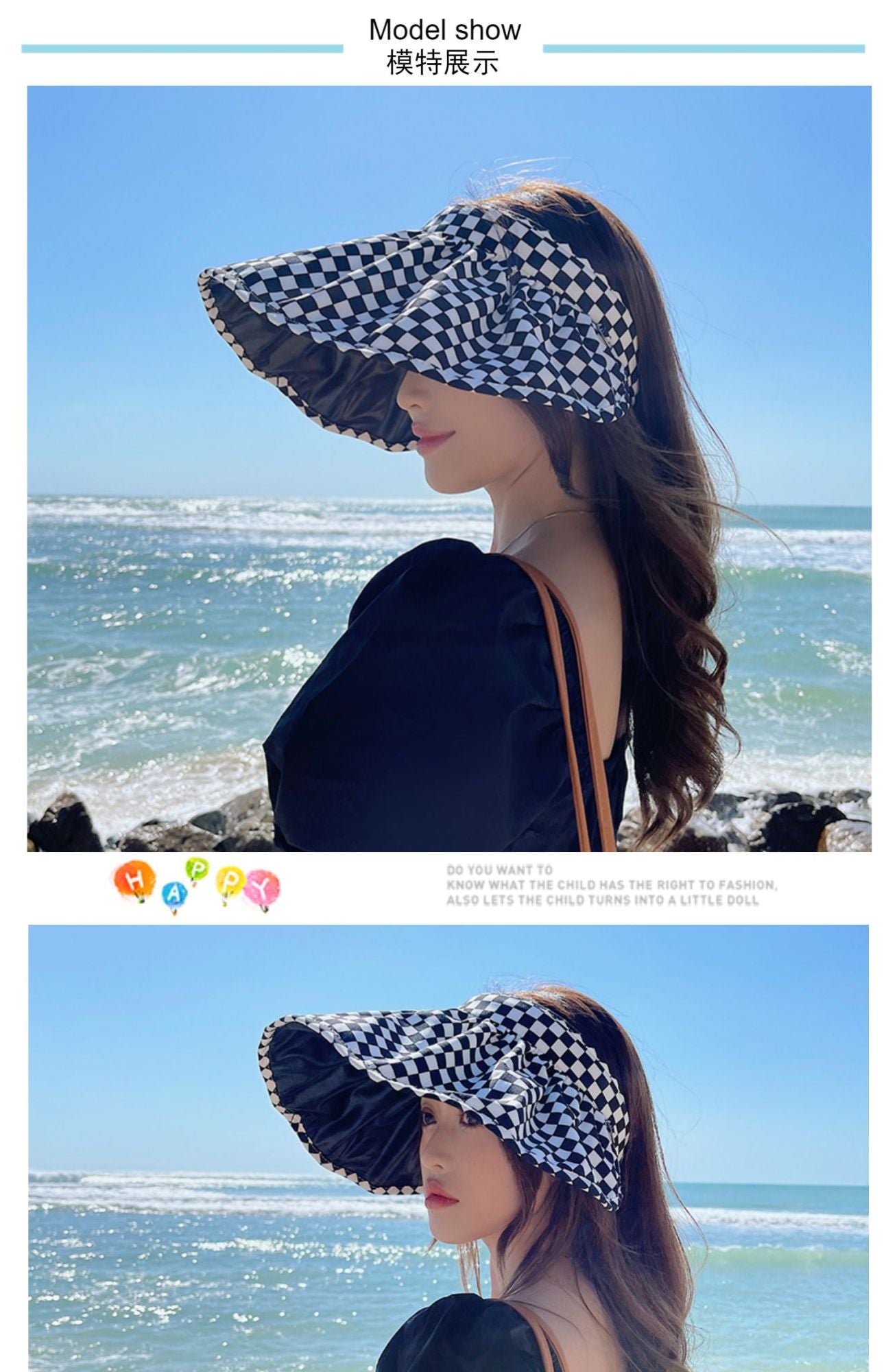 Chapéu gradiente xadrez Chapéu de verão feminino Chapéu vazio Viseira de sol Chapéu de sol de verão com aba larga Chapéu de proteção UV para mulheres Chapéu de praia