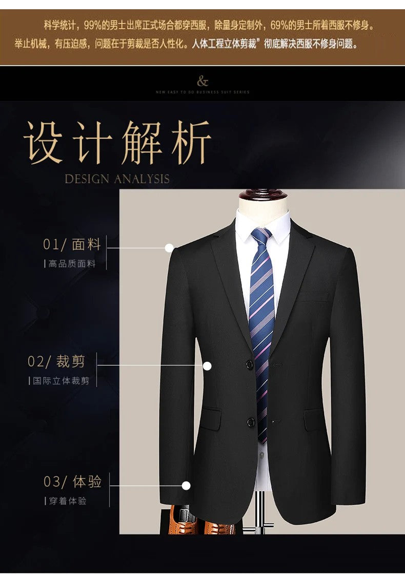 Men's 2024 Slim-fit Two-button Business Suit Professional Work Formal Two-piece Set Trousers Included S-6XL