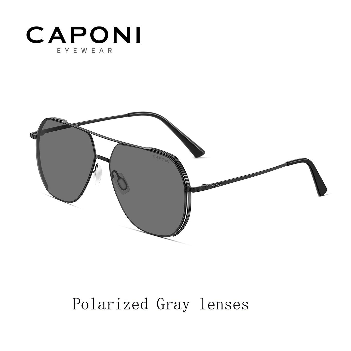 CAPONI Aviator Polarized Men Sunglasses Classic Double Bridge Designer Outdoor Sun Glasses Anti Glare UV400 Silver Shade CP35707