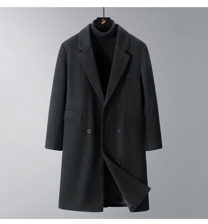 2025 New Men's Knee-Length Wool Blend Overcoat | Korean Style Loose Fit Trench Coat A/W Season | Plus Size Casual Fashion