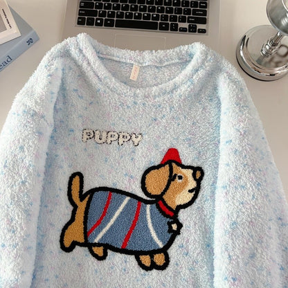 2pcs/Set Pajamas Korean Cute Dog Thickened Warm Fall And Winter Women's Pajamas Long-Sleeved Long Pants Set Sweet New Sleepwear