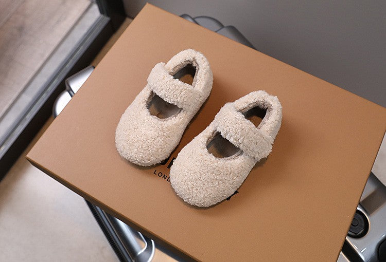 Children Fur Shoes 2024 Winter Kids Warm Plush Shoes For Girl Flat Loafers Moccasins Girls Casual Shoes Khaki, Beige