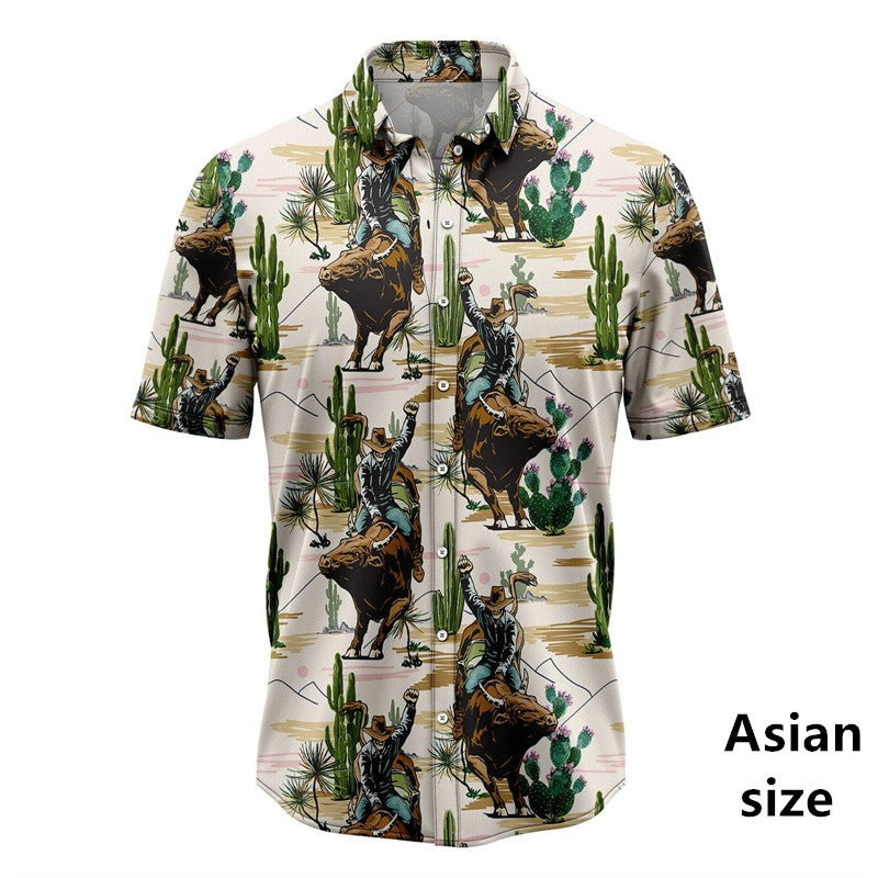 Retro Western Cowboy Pattern Shirt Man 3d Printed Casual Hawaiian Short Sleeve Tops Y2K Funny Graphic Plus Size Button Up Blouse