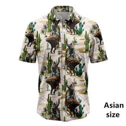Retro Western Cowboy Pattern Shirt Man 3d Printed Casual Hawaiian Short Sleeve Tops Y2K Funny Graphic Plus Size Button Up Blouse