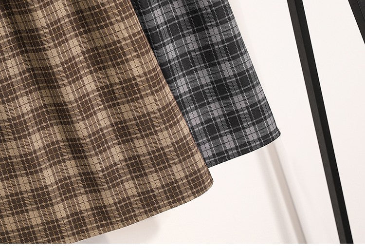 Plus Size Skirt Women 2024 Autumn Winter High Elastic Waist A Line Gray Or Khaki Plaid Skirt Korean Casual Long Skirts Womens