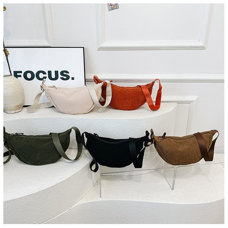 Solid Color Corduroy Women's Hobos Shoulder Bag Retro Casual Female Crossbody Bags Ladies Daily Travel Handbags Messenger Bag