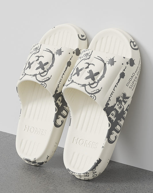 Summer Plus Size 48-49 Graffiti Bear Print Men Slippers Home Flip Flops Thick Couple Women Beach Shoes Sandals