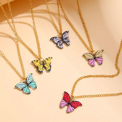 Conjunto de 5 Colares Femininos Borboleta Colorida Estilo Boho Moderno Coreano Pingente Fofo Joia de Presente Atacado Lançamento 2024