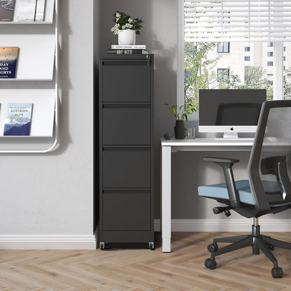 4 Drawer Mobile File Cabinet, Metal Filing Cabinet with Lock and Wheels, Home Office Rolling File Cabinets for Legal/Letter