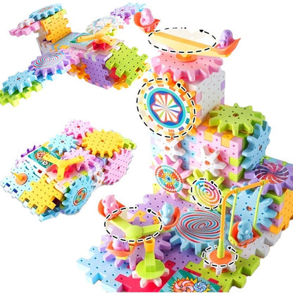 Conjunto de Brinquedos de Construção Montessori Infantil Elétrico Engrenagens Giratórias para Montar Carro de Trilho Brinquedo de Construção Grande STEM de Natal