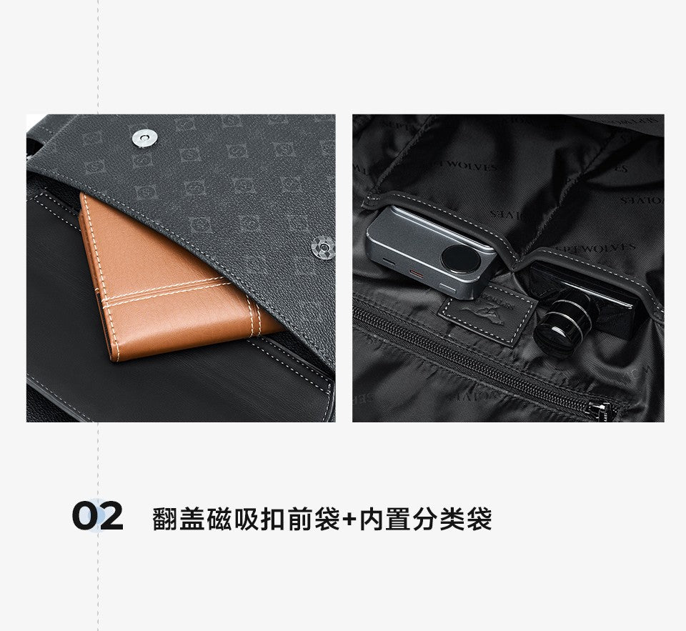 Septwolves Luxury Leather Backpack for Men Monogram Printed Stylish Laptop Backpack 15 Inch Travel Bag Black Business Backpack