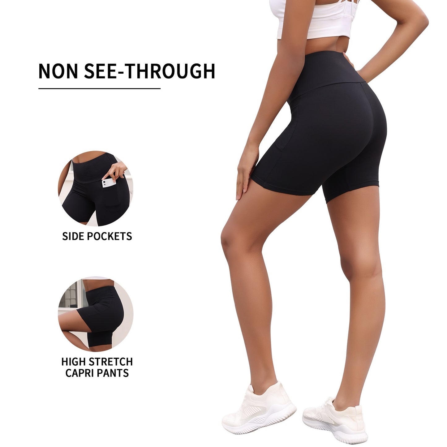 High Waisted Biker Shorts For Women With Pockets Super Soft No See Through Workout Running Yoga Athletic Push Up Gym