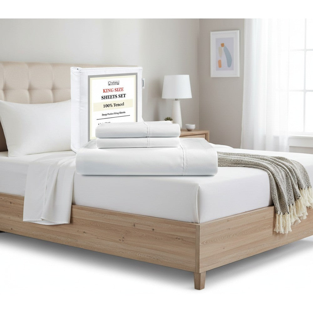 100% Tencel King Sheet Set, Soft Breathable 300 Thread Count, Cooling Moisture-Wicking Sheets for Deep Mattresses