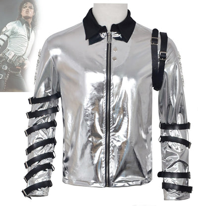 New In Stock: Michael Jackson Bad Era Silver Jumpsuit. Retro Rock Star Stage Performance Bodysuit & Top