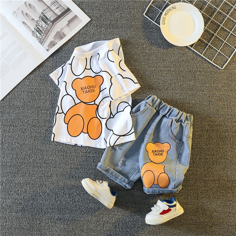 Novo Terno de Roupa de Verão para Bebê Meninas Moda Infantil Meninos Desenho Animado Camiseta Shorts 2 Peças/Conjuntos Traje Casual para Crianças Agasalhos