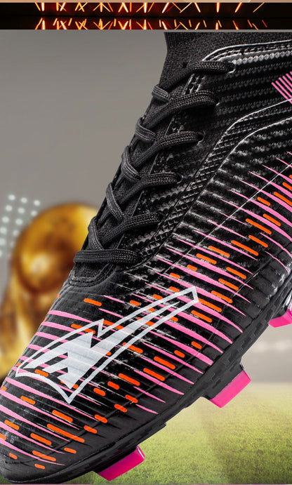 Unisex Soccer Shoes High-Tops Lace-Up Non-Slip Spikes Outdoor Sports Athletic Football Cleats for Professional Training Sneaker