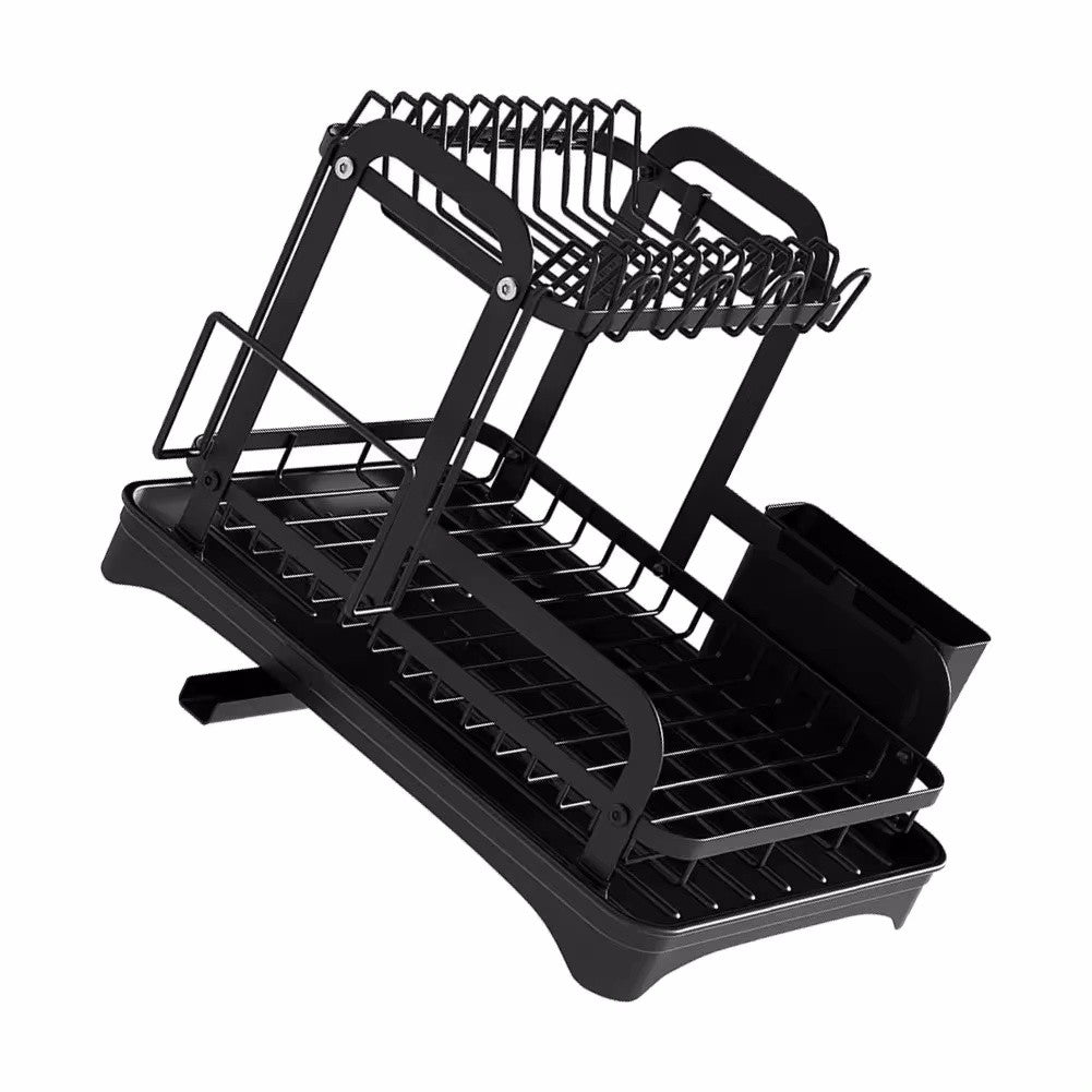 HOT 2 Tier Dish Bowl Drainer Storage Rack Kitchen Dish Drying Rack with Drain Basket Countertop Dinnerware Organizer Drainboard
