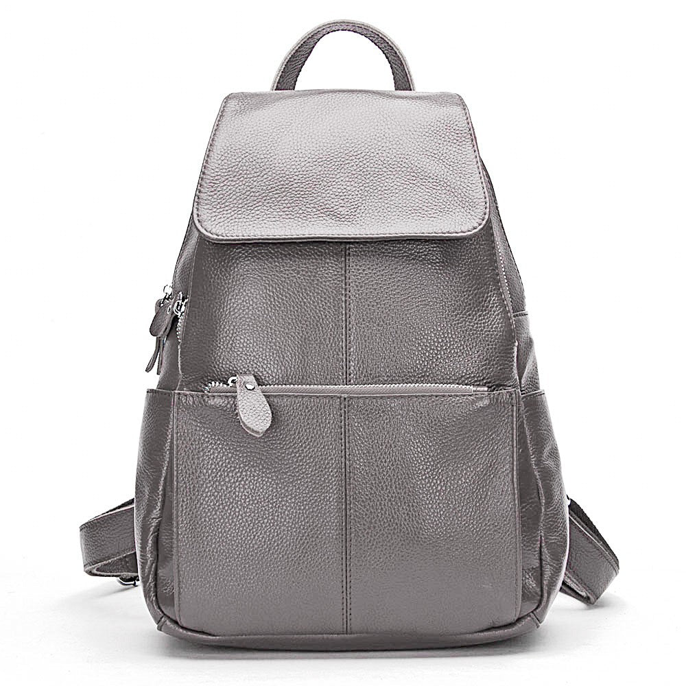 Zency Mochila Feminina Elegante Preta Branca Couro Genuíno Qualidade A++ Antifurto Grande Capacidade Mochila de Viagem Designer