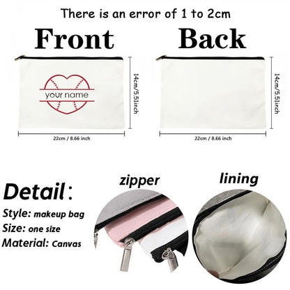 Basketball Football Custom Name Canvas Cosmetic Bag Organizer Travel Sundries Storage Zipper Pouch Wallet Gift for Sports Lovers