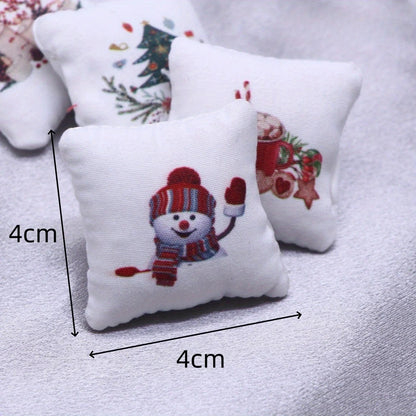 4pcs Dollhouse Mini Christmas Pillows, DIY Miniature Home Living Room Scene Decoration Props,Model Accessories,Christmas decor