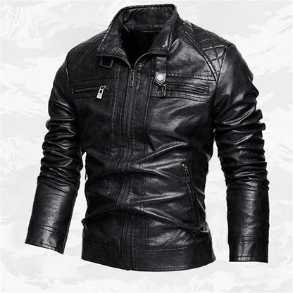 PU Leather Jacket Men Autumn Winter Motorcycles Faux Leather Coats Fashion Male Stand Collar Moto Biker Vintage Casual Outwear
