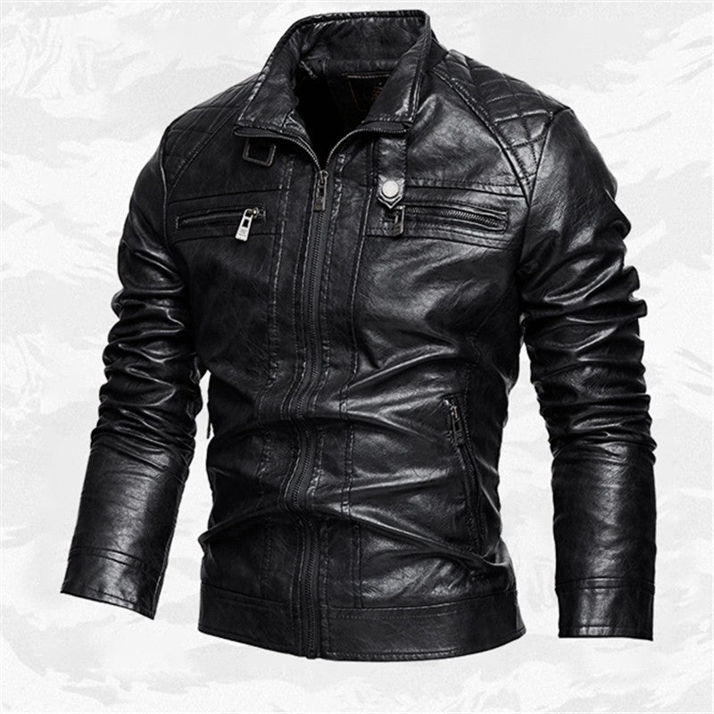 PU Leather Jacket Men Autumn Winter Motorcycles Faux Leather Coats Fashion Male Stand Collar Moto Biker Vintage Casual Outwear