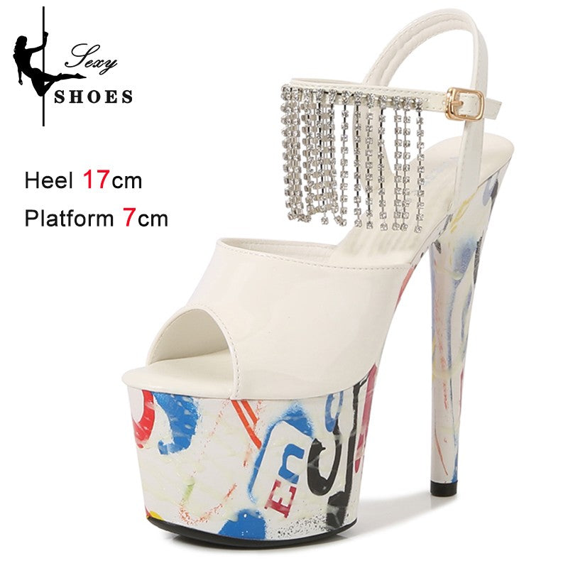 17CM Summer Shoes Women luxury Sandals Platform Ladies Shoes Stripper Womens High Heels Geometric Fluorescent Night light Heels