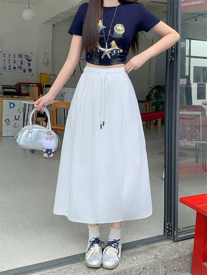Plus Size Skirt Women 2025 Summer New Fashionable High Elastic Waist A Line Skirt Korean Style Casual Long Skirt Woman