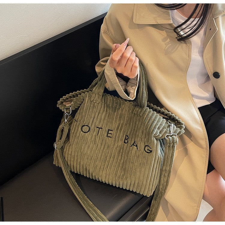 Large Capacity Striped Velvet Handbag Shoulder Bag for Woman Handbags Crossbody Bags, Versatile Letter Corduroy Women's Tote Bag