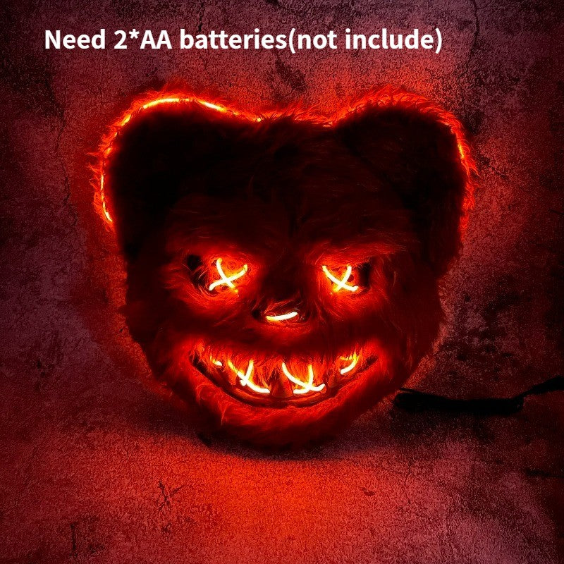 Halloween Cosplay Party Luminous LED Light Face Mask Make-up Horror Rabbit Bear Mask Headgear Cartoon Animal Carnival Head Cover