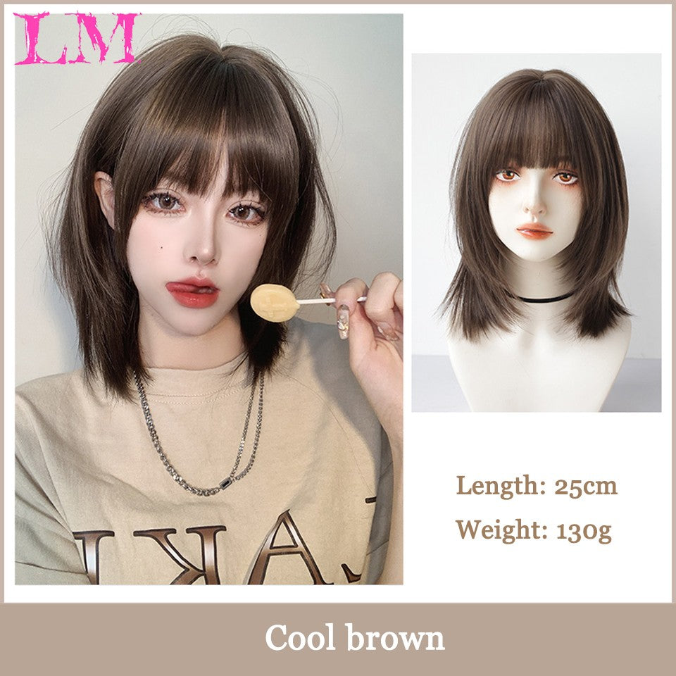 LM Medium Length Pink Cosplay Wig Heat Resistant Costume Party Synthetic Wigs 2 Clip On Ponytail 7 Colors
