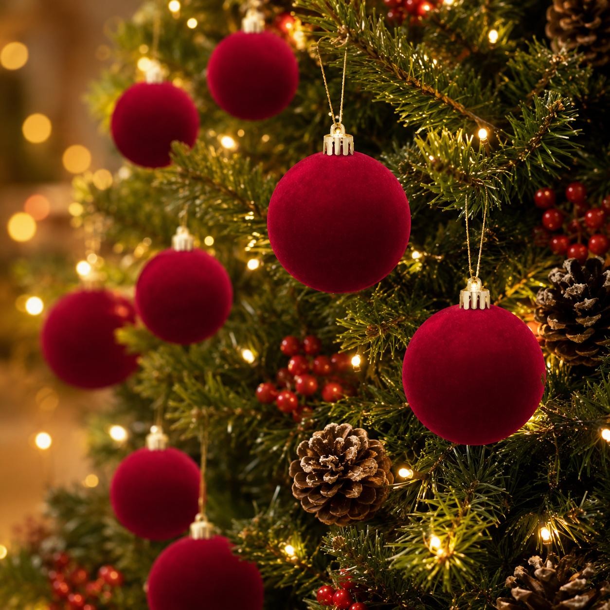 10pcs Burgundy Velvet Christmas Balls, Perfect Choice for Home Decor Tree Ornaments - Halloween, Thanksgiving, Birthday