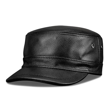 Boné Inverno Couro Legítimo Topo Reto | Boné Masculino Casual de Couro Bovino Leve e Respirável Design Clássico Atemporal