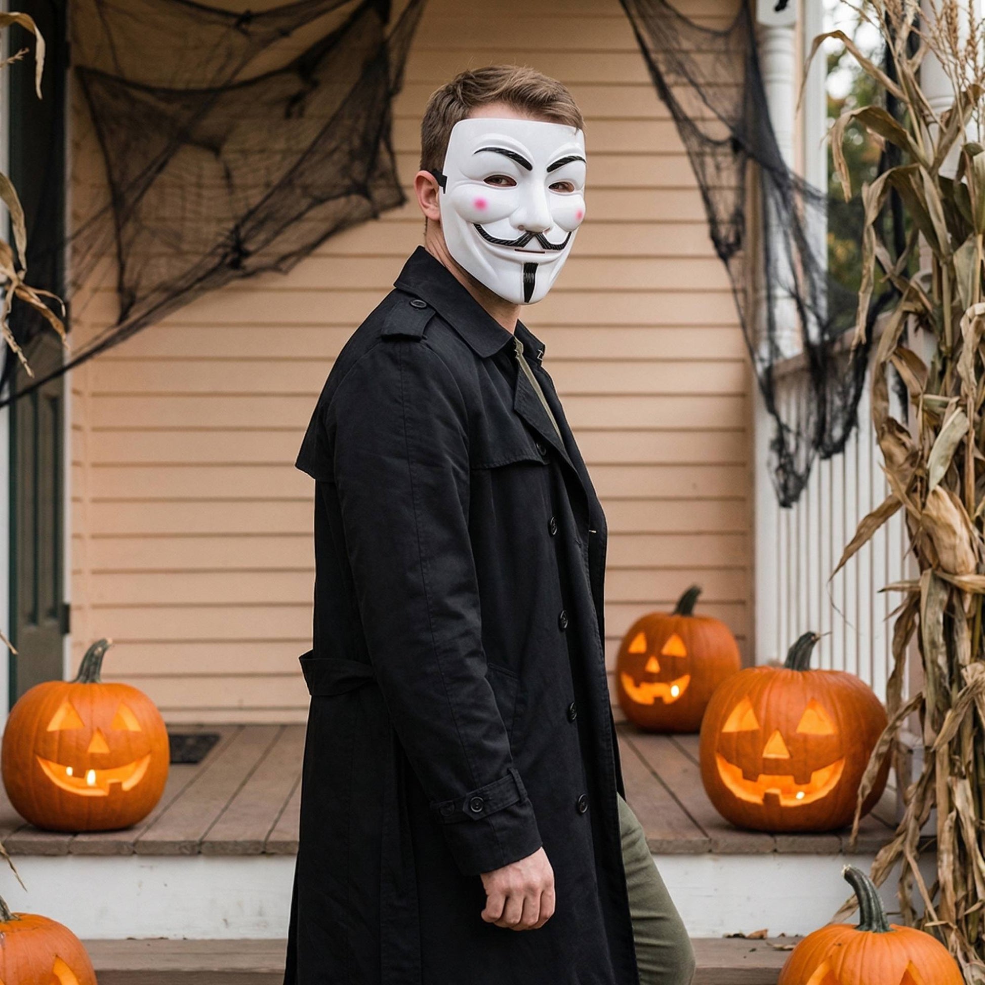 2PCS\SET Classic Anonymous Style Mask Full Face Cosplay Mask for Men Women Halloween Masquerade Party Costume Props