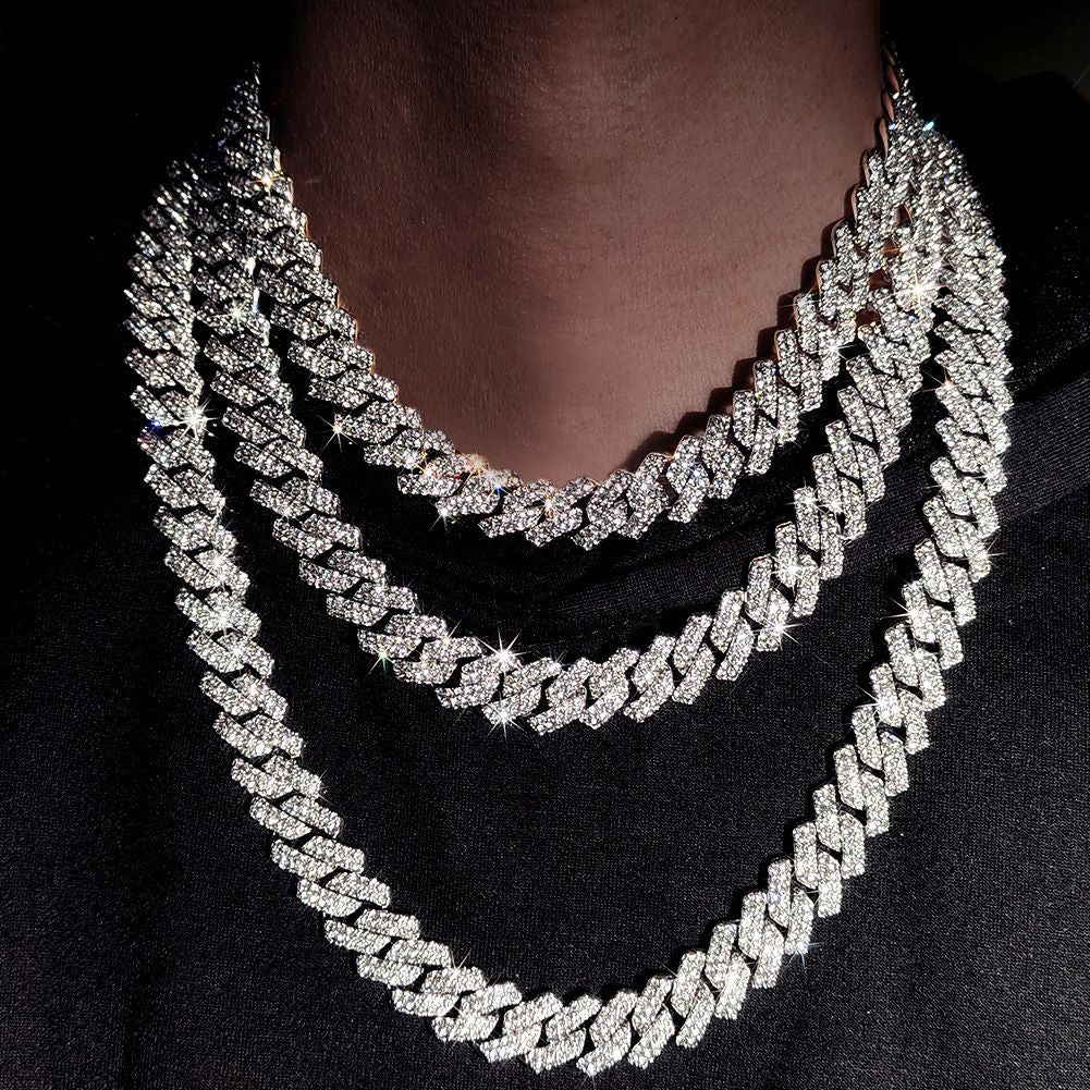 Colar Cubano de 20 Polegadas com Elos Duplos Unissex Edição Congelada Brilhante com Diamantes Joia em Estilo Hip-Hop