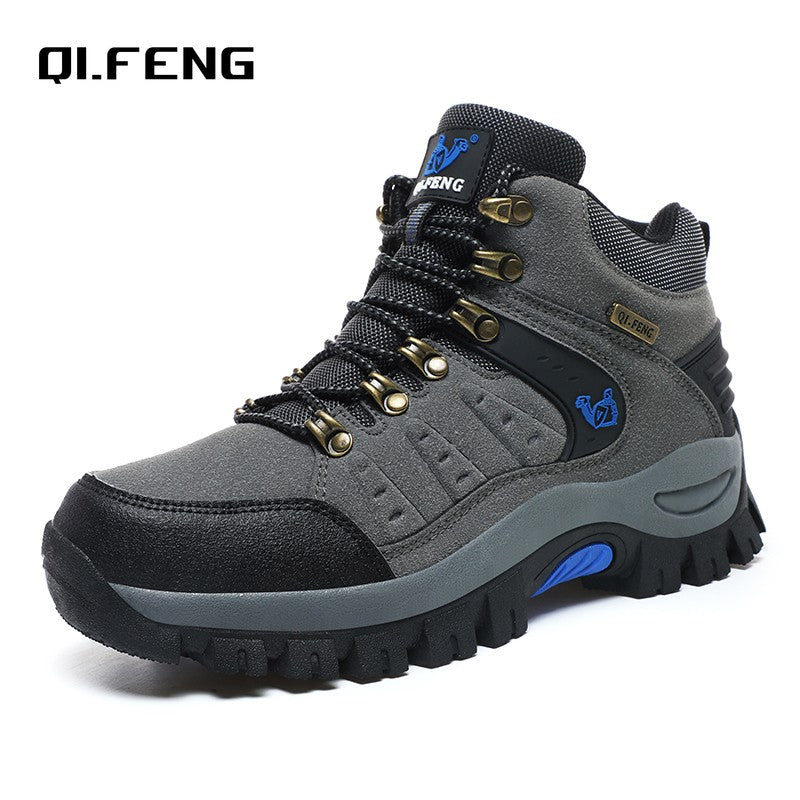 Botas Masculinas Clássicas Modernas para Tornozelo Botas de Caminhada Resistentes ao Desgaste em Camurça de Vaca Tênis de Caminhada Confortáveis Masculinos Sapatos Táticos