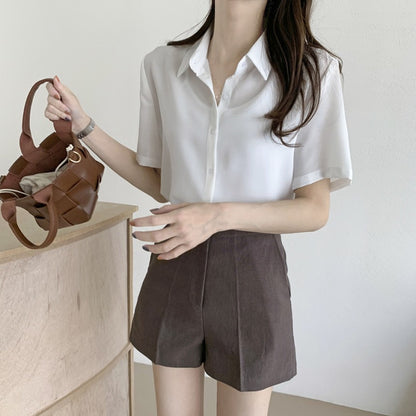 New French High-end Chiffon Simple Dressing Short-sleeved Shirt Top for Women