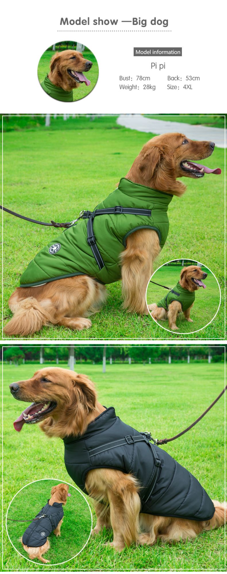 Jaqueta de Inverno Quente para Cães Grandes com Peitoral Impermeável, Casaco para Cães Grandes, Labrador, Chihuahua, Bulldog Francês, Roupas para Cães ao Ar Livre