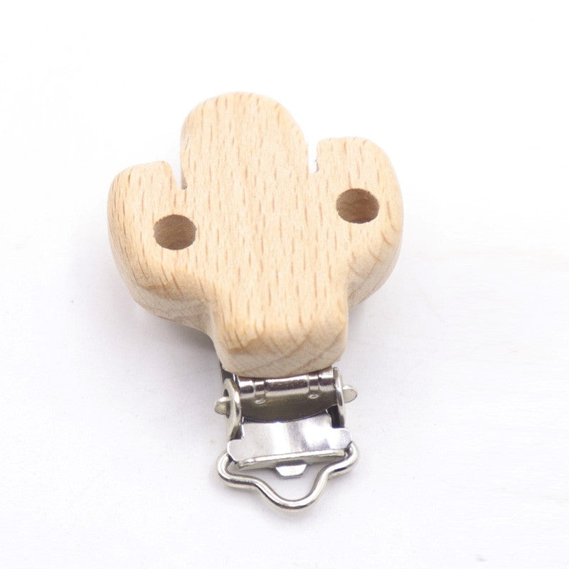 5 Piece wooden rainbow bear flower cart heart shaped bird elephant round star Clip Free DIY Baby Natural pacifier Chain Gift