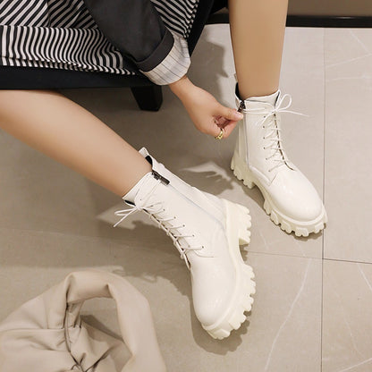 Women Boots Patent Leather Platform Shoes Brand Ankle Fashion High Heel Boots Women Autumn Winter Warm Platform Boots Black Red