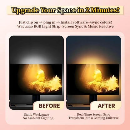 LED RGBIC Backlights PC Gaming Neon Strip Synchronized 24-34inch Monitor USB Powered 5V LED Light Sync Music RGB Ambien Lighting