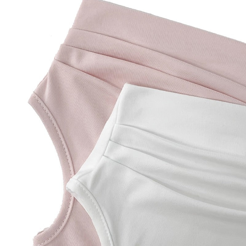 2 Piece Set Pleated Asymmetric Crop Top Woman T-shirts Strapless Top Female Sleeveless Sexy Tops Womens Cloth Fashion Streetwear