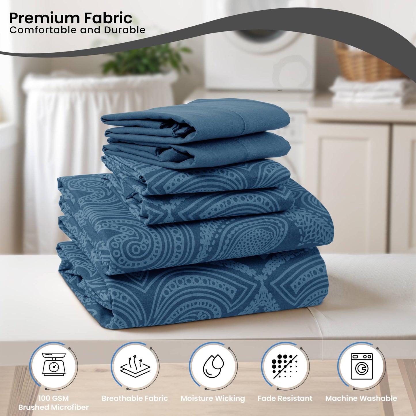 Lux Decor 6Pc Paisley Sheet Set – Soft Microfiber, Wrinkle-Free, Luxurious Printed Bed Sheets