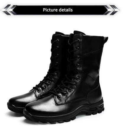Botas de Couro Genuíno Masculinas de Cano Curto Botas Masculinas de Inverno de Couro com Pelo Quente para Exército Caça Sapatos Masculinos Botas Casuais Pretas