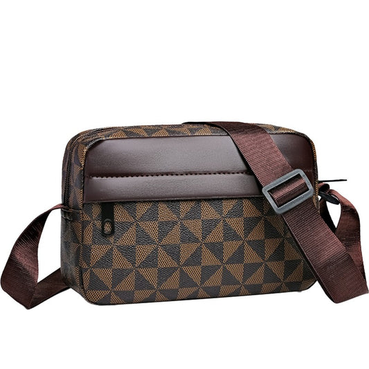 Casual Business Shoulder Bag for Men Pu Leather Messenger Bag Wide Strap Crossbody Bags Square Plaid Designer Male Sling Bags