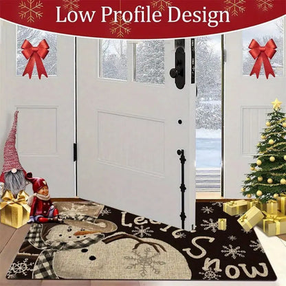 1pcs Thickened Non-Slip Indoor Welcome Rug Doormat Soft Brown/White Winter Snowflake Beige Brown Design for Entrance, Bedroom